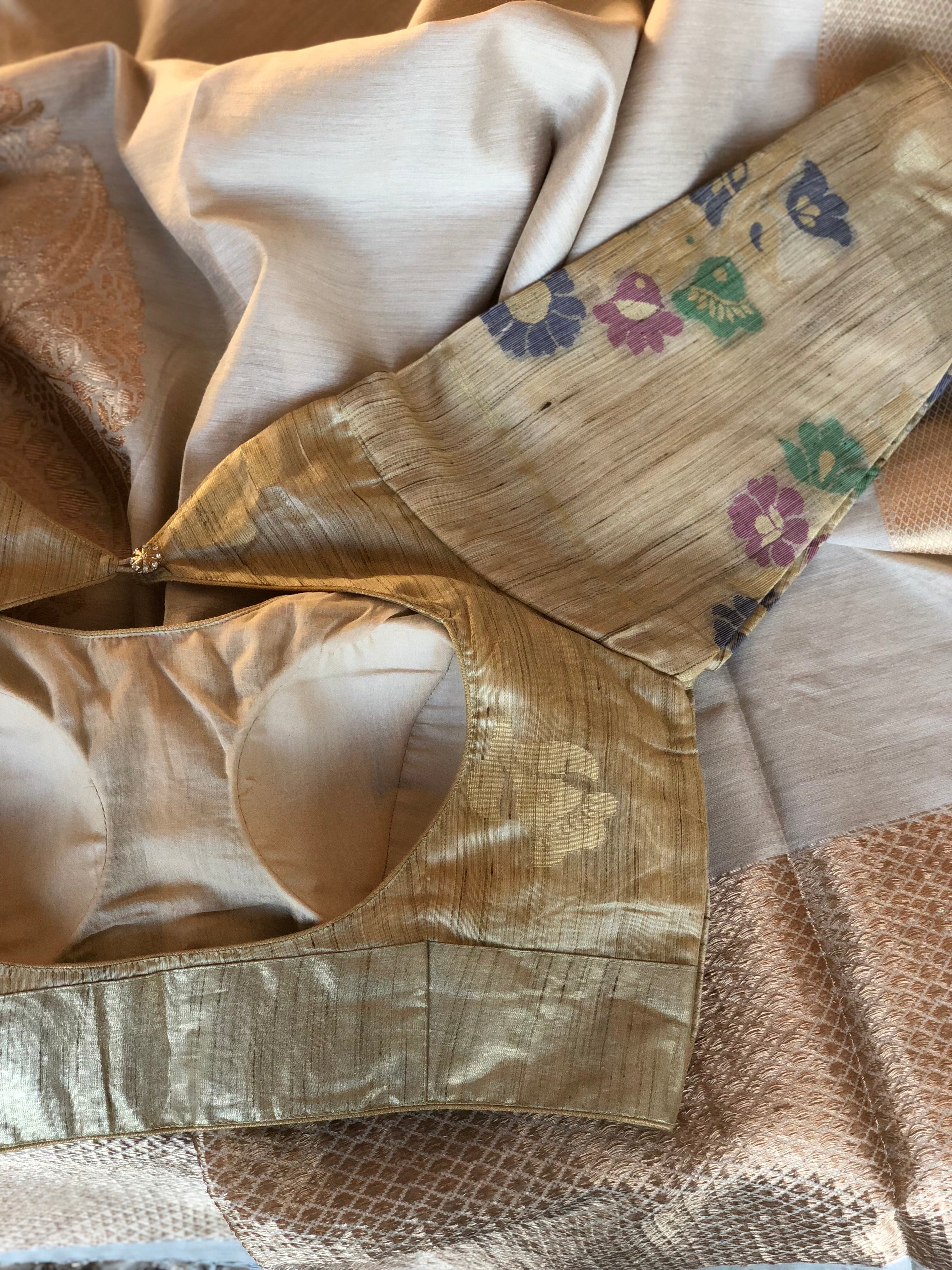 Designer Blouse - Raw Silk Beige Meenakari