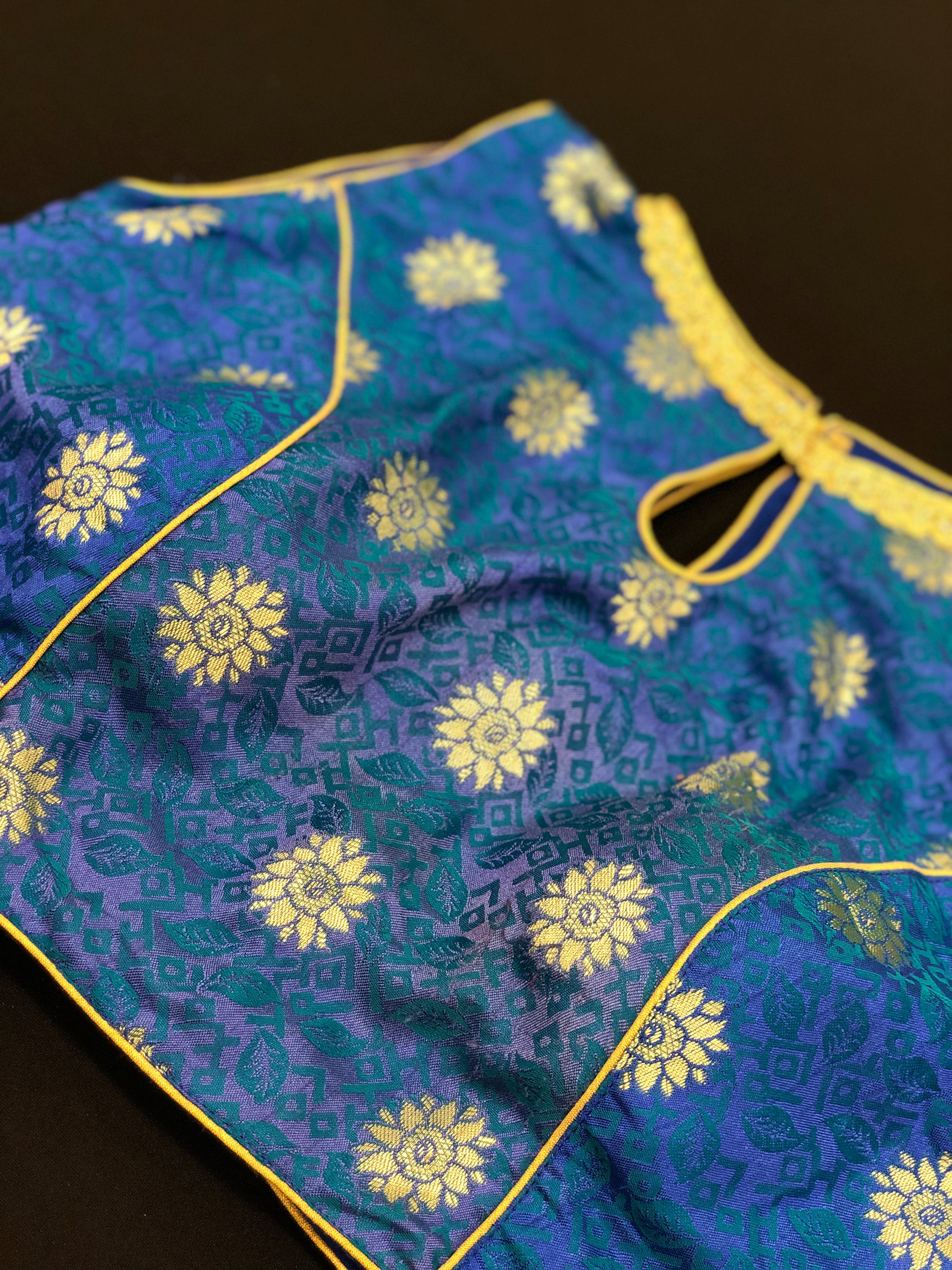 Designer Blouse - Blue Zari Flower Motif