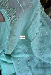 Designer Georgette Organza - Mint Hand Embroidered