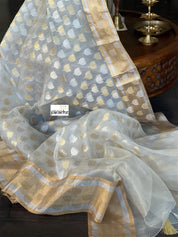 Pure Chanderi Organza Silk - Off White Eknaliya Lotus Woven
