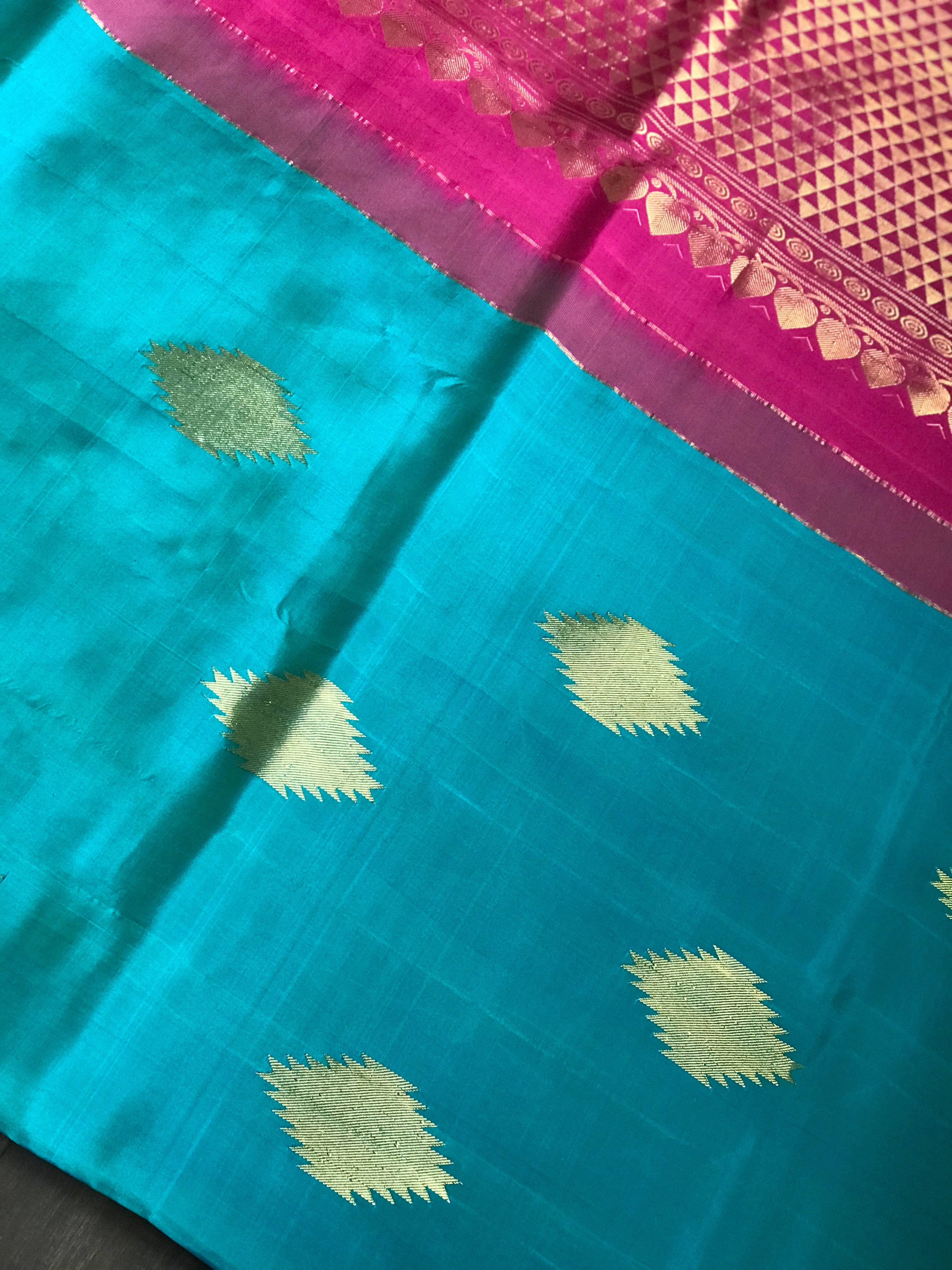 Pure Silk Kanjivaram - Sea Green Firozi Magenta
