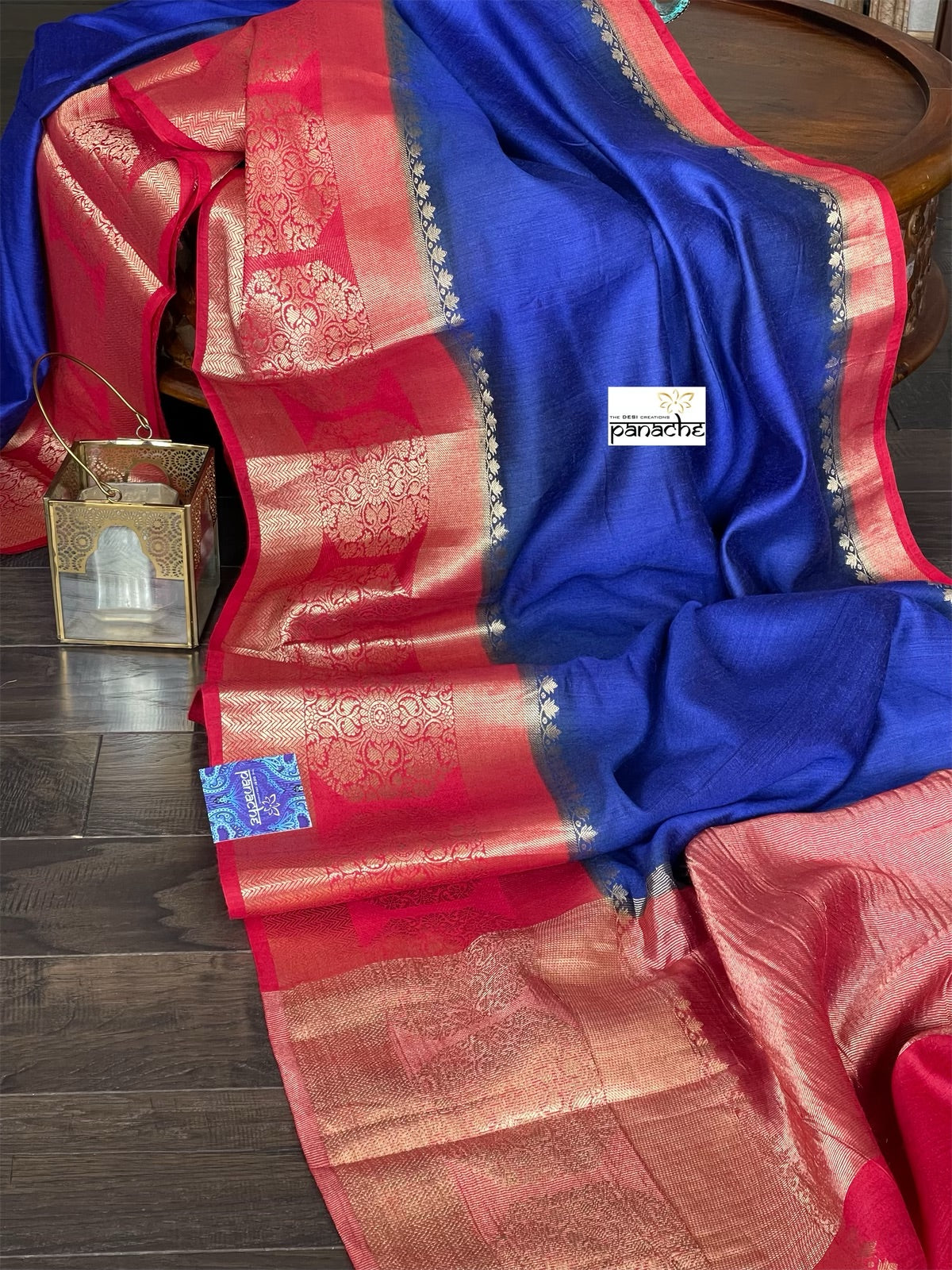 Muga Silk Banarasi - Royal Blue Red