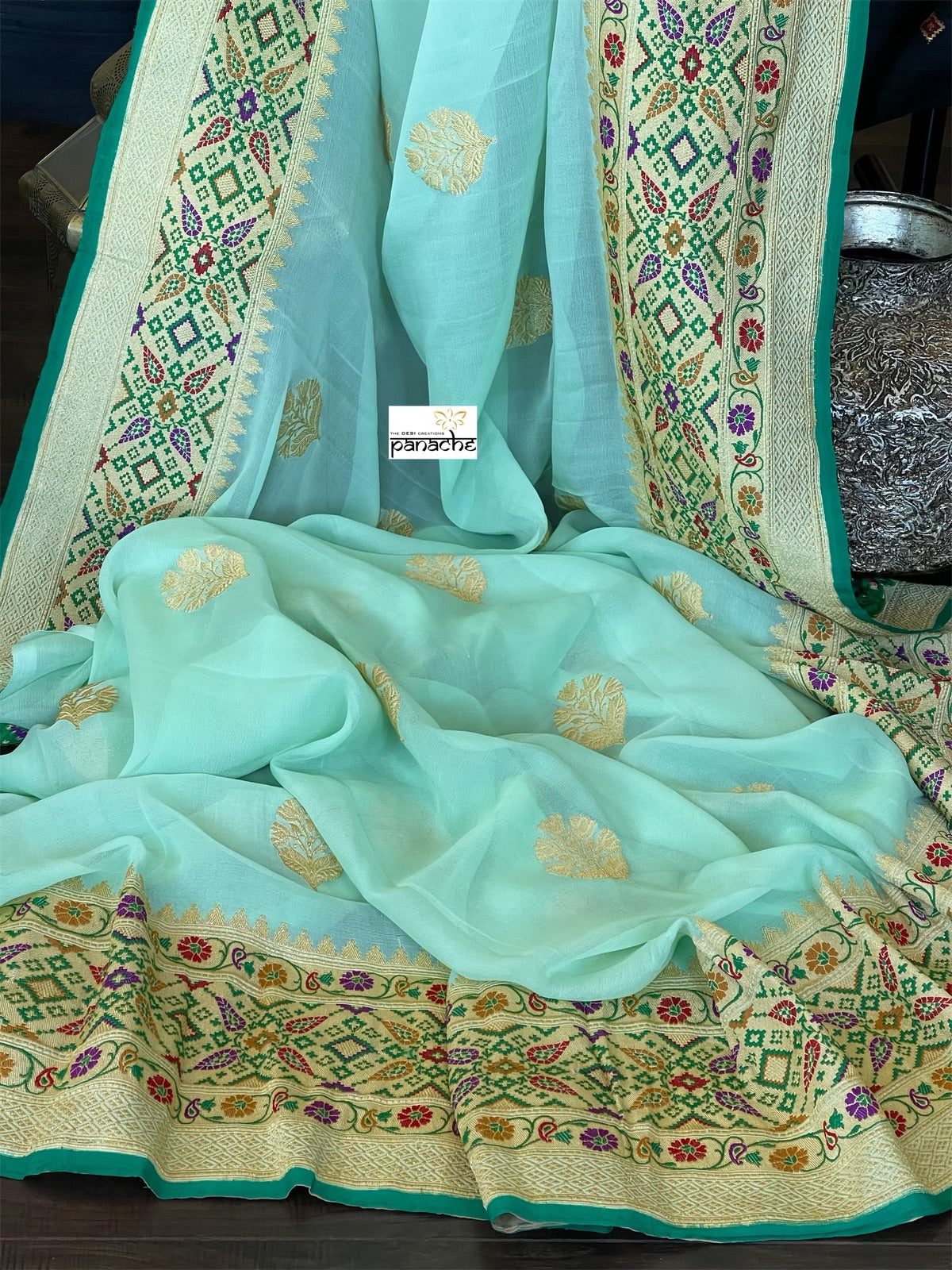 Khaddi Georgette Tilfi Banarasi - Mint Green Khadwa Woven