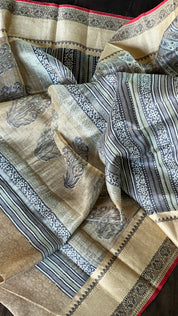 Muga Silk - Beige Black Printed