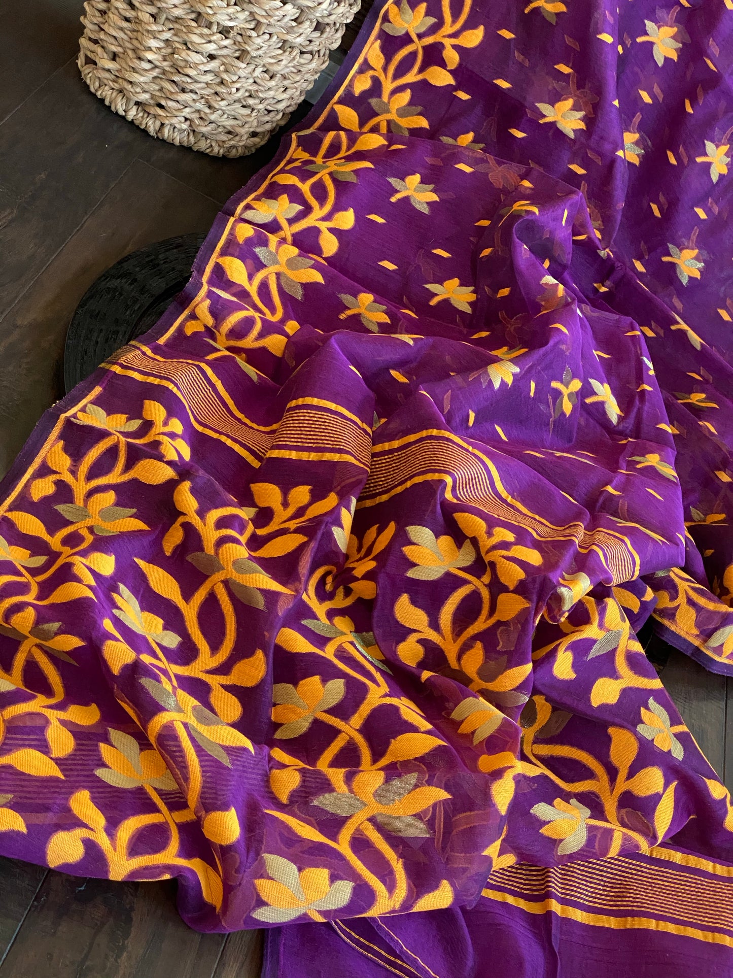 Soft Jamdaani- Purple Yellow Woven