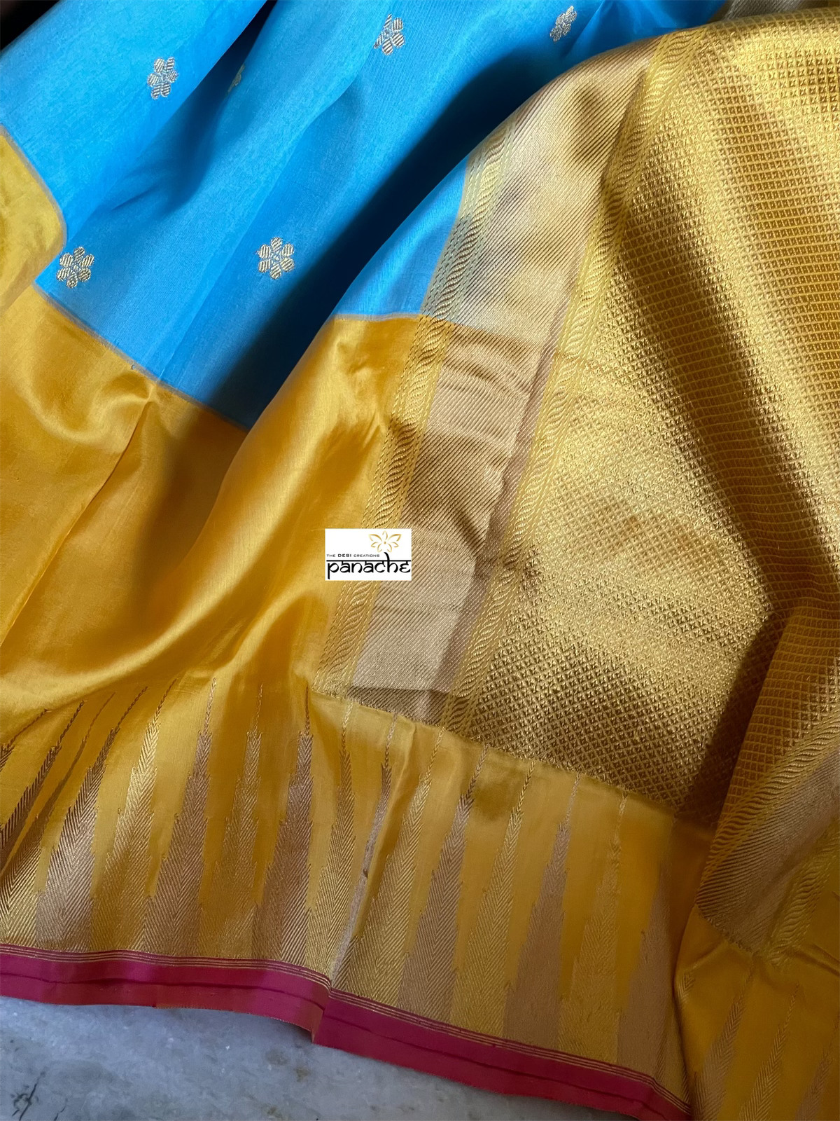 Pure Silk Katan Banarasi - Blue Yellow Kadwa