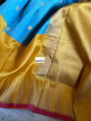 Pure Silk Katan Banarasi - Blue Yellow Kadwa