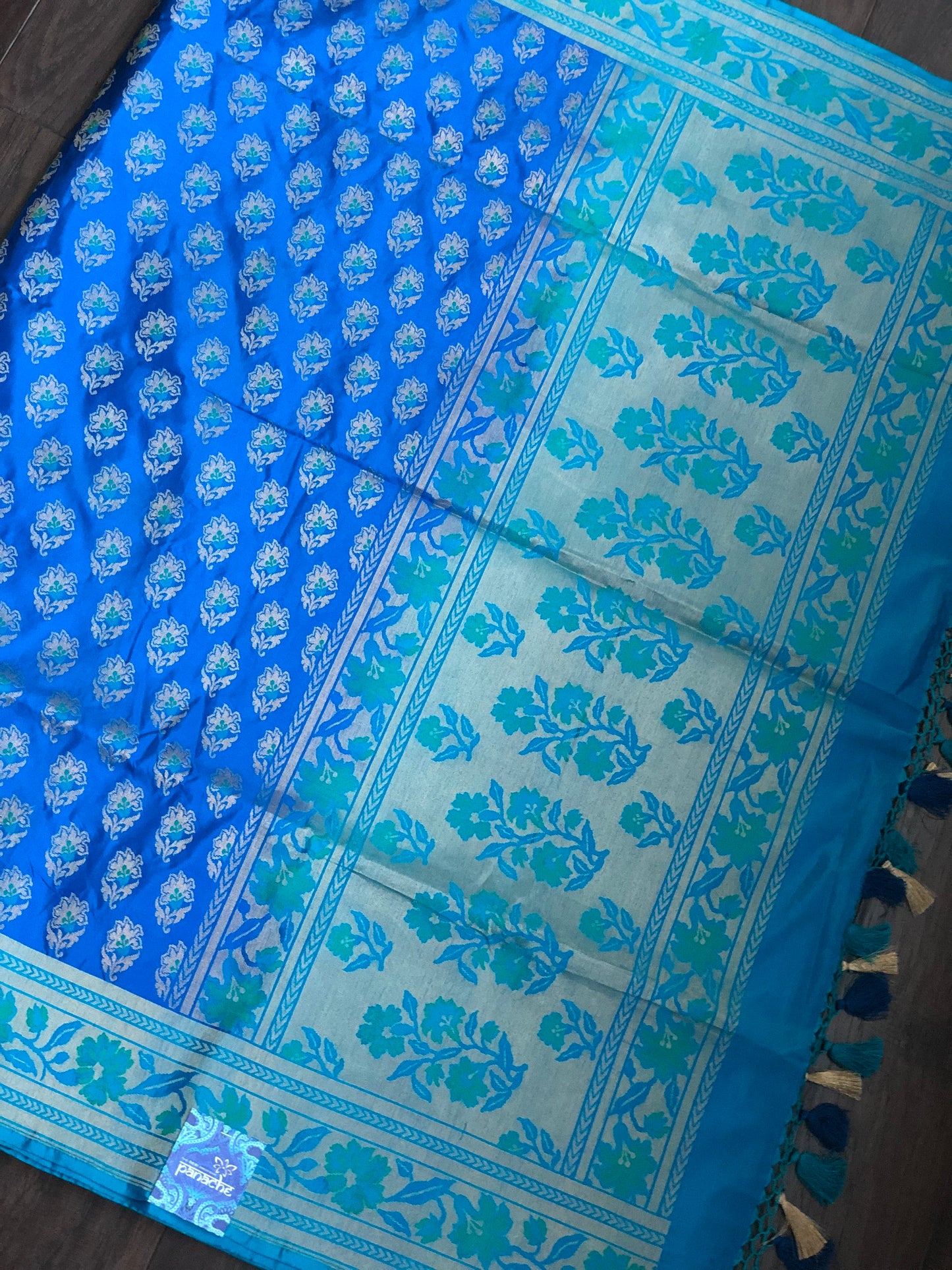 Pure Katan Silk Banarasi - Royal Blue Firozi Antique Zari