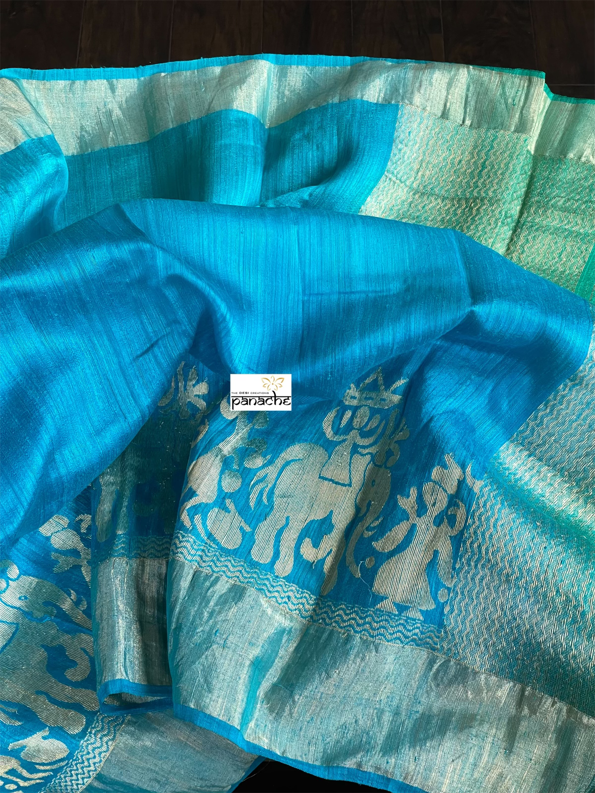 Raw Silk Banarasi - Firozi Blue Sea Green Shaded