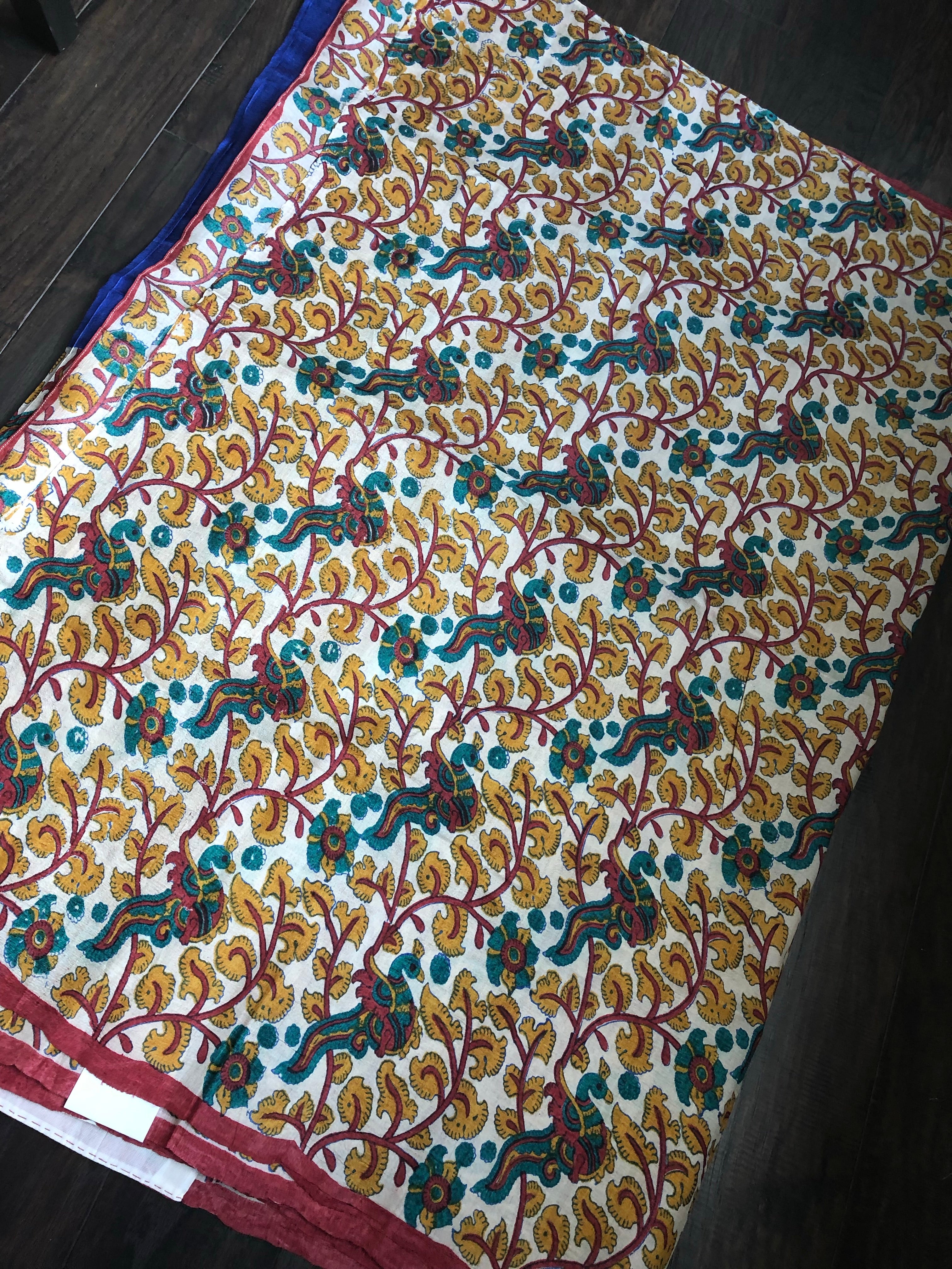 Tussar Silk - Printed Kalamkari  Royal Blue
