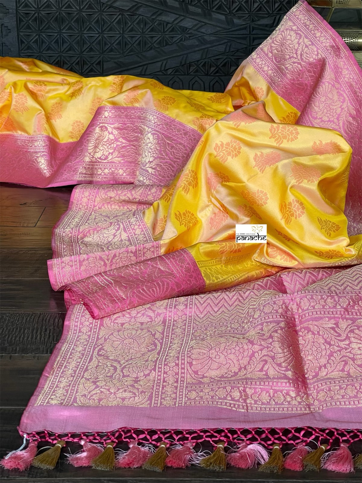 Silk Banarasi - Yellow Pink Resham Woven