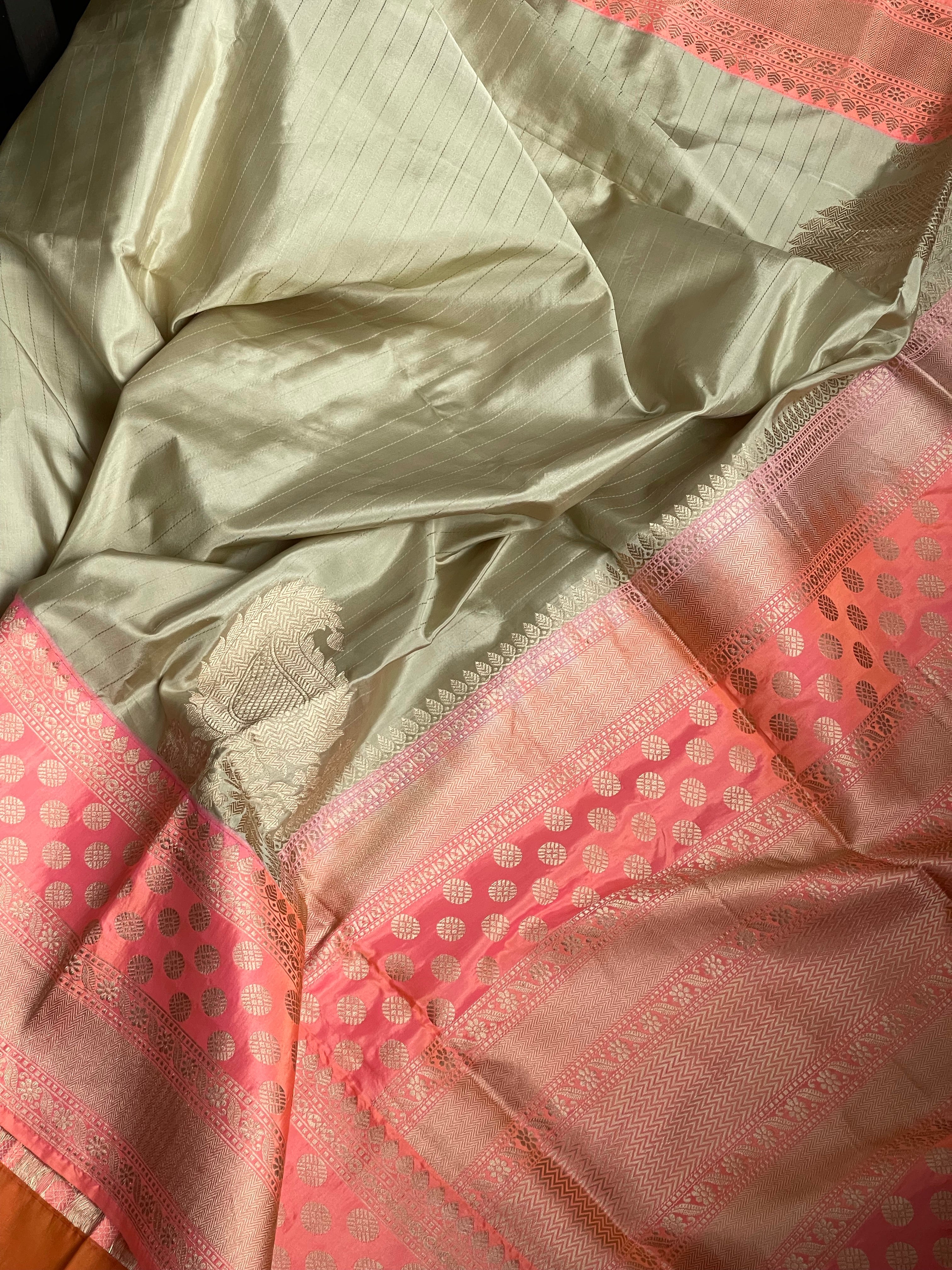 Katan Silk Banarasi - Gray Beige Pink