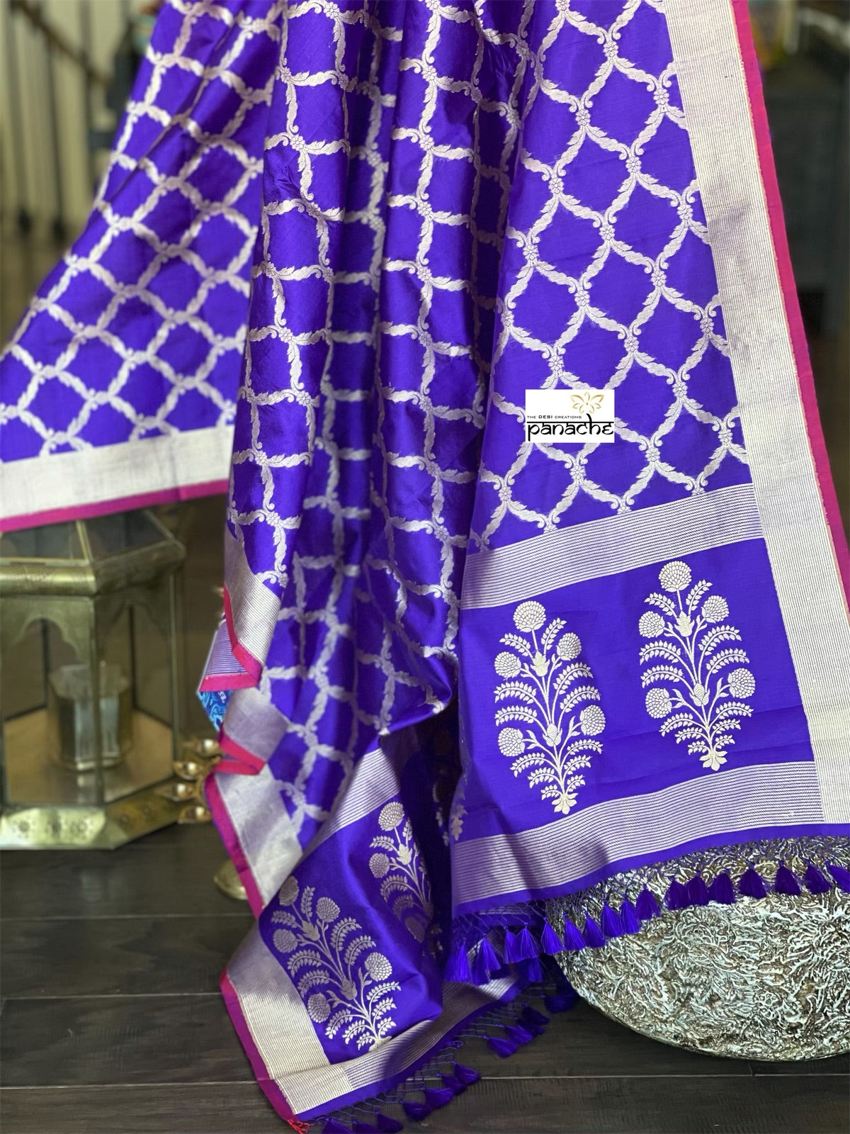 Pure Silk Banarasi Dupatta - Purple Khadwa Handwoven