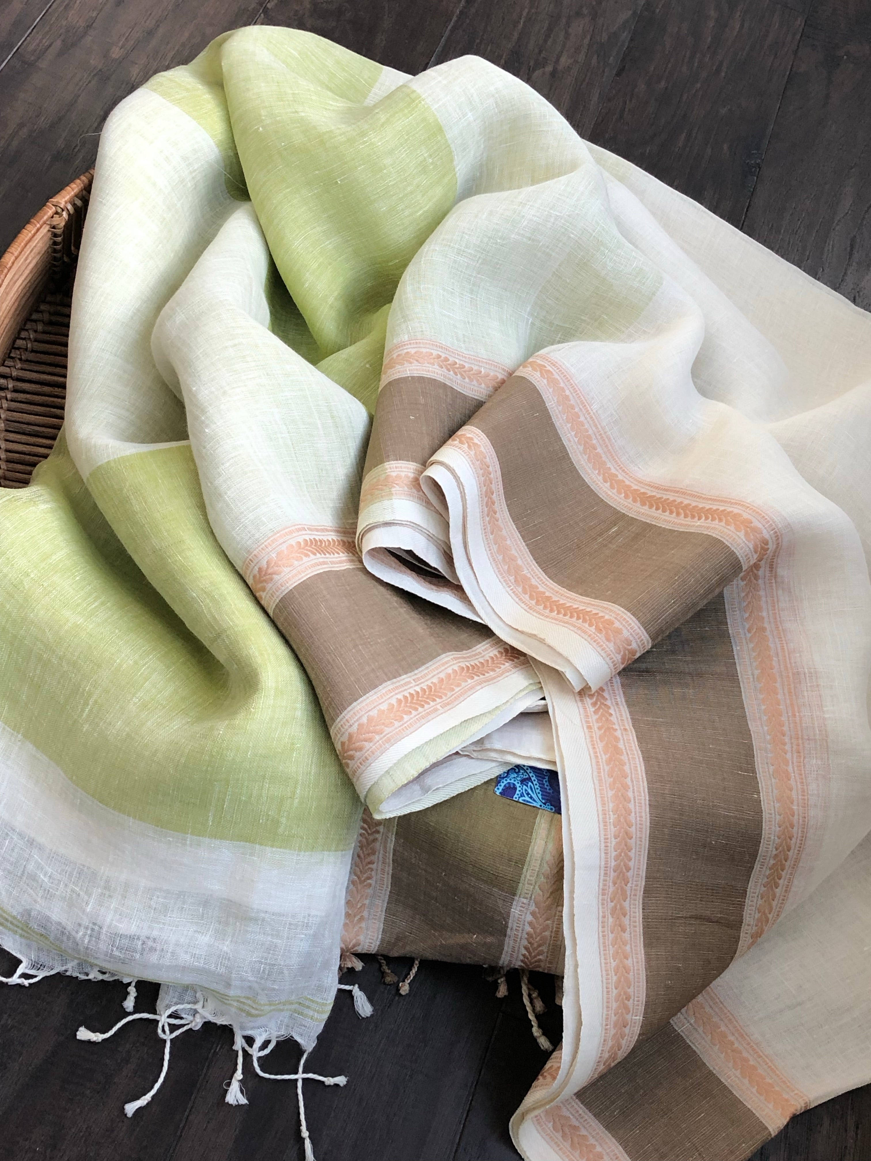 Linen Handloom - Off White Pista Green