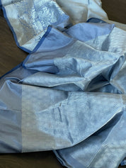 Pure Katan Silk Banarasi - Bluish Grey Meenakari Kadwa