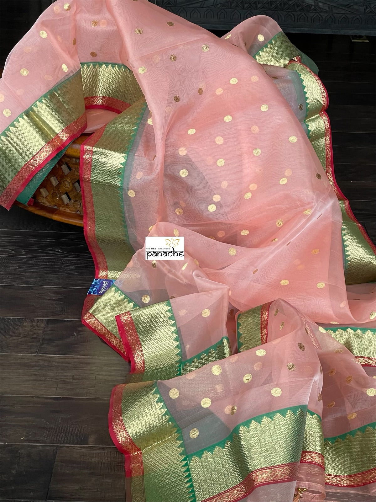 Pure Chanderi Organza Silk - Light Peach Pink Eknaliya