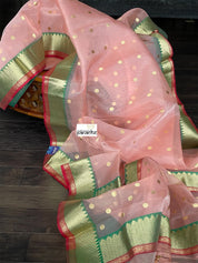 Pure Chanderi Organza Silk - Light Peach Pink Eknaliya