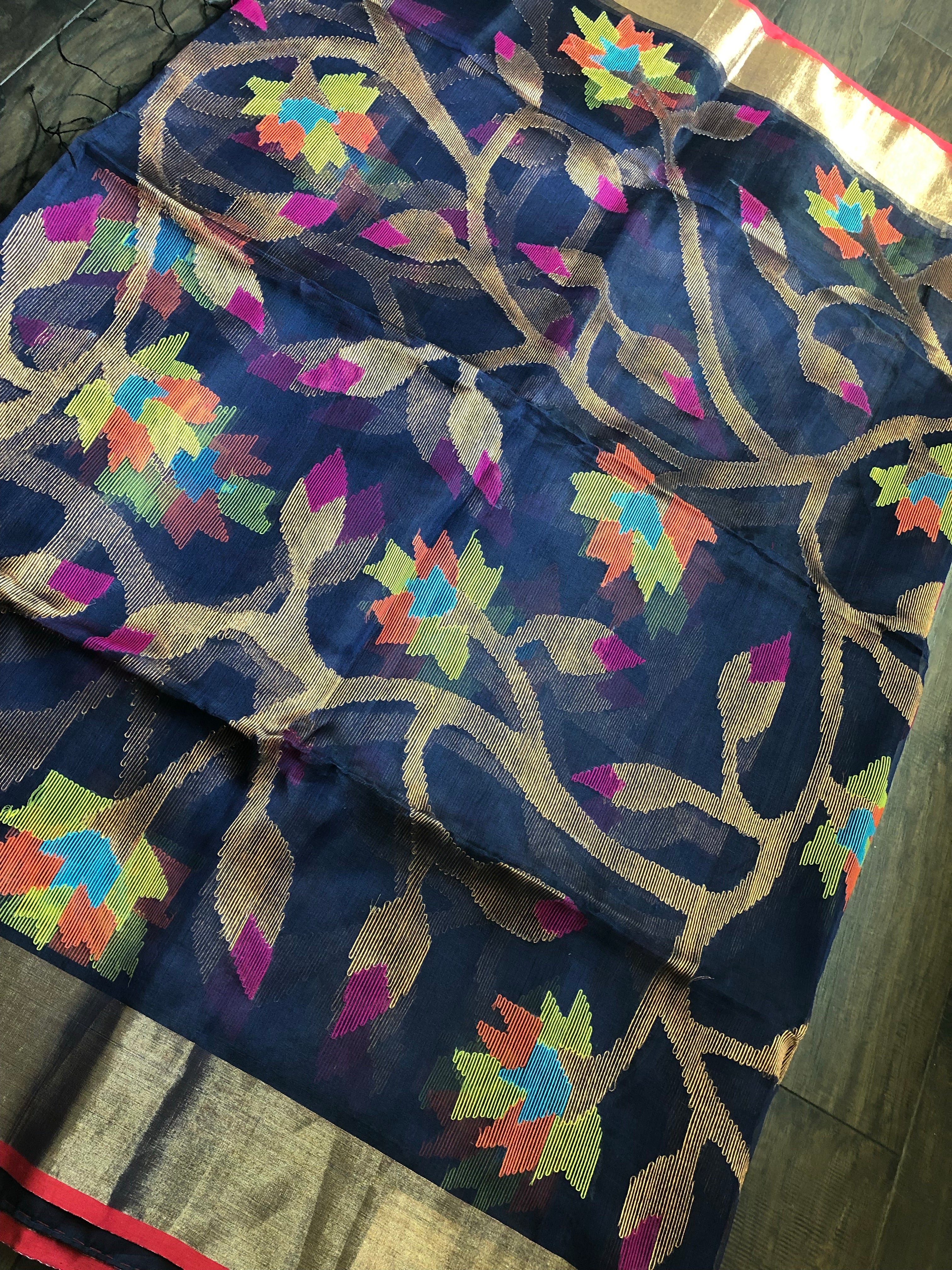 Designer Jamdaani- Blue Floral