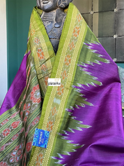 Pure Sambalpuri Silk - Green Purple Temple Border