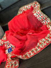 Designer Chiffon- Red Zari border