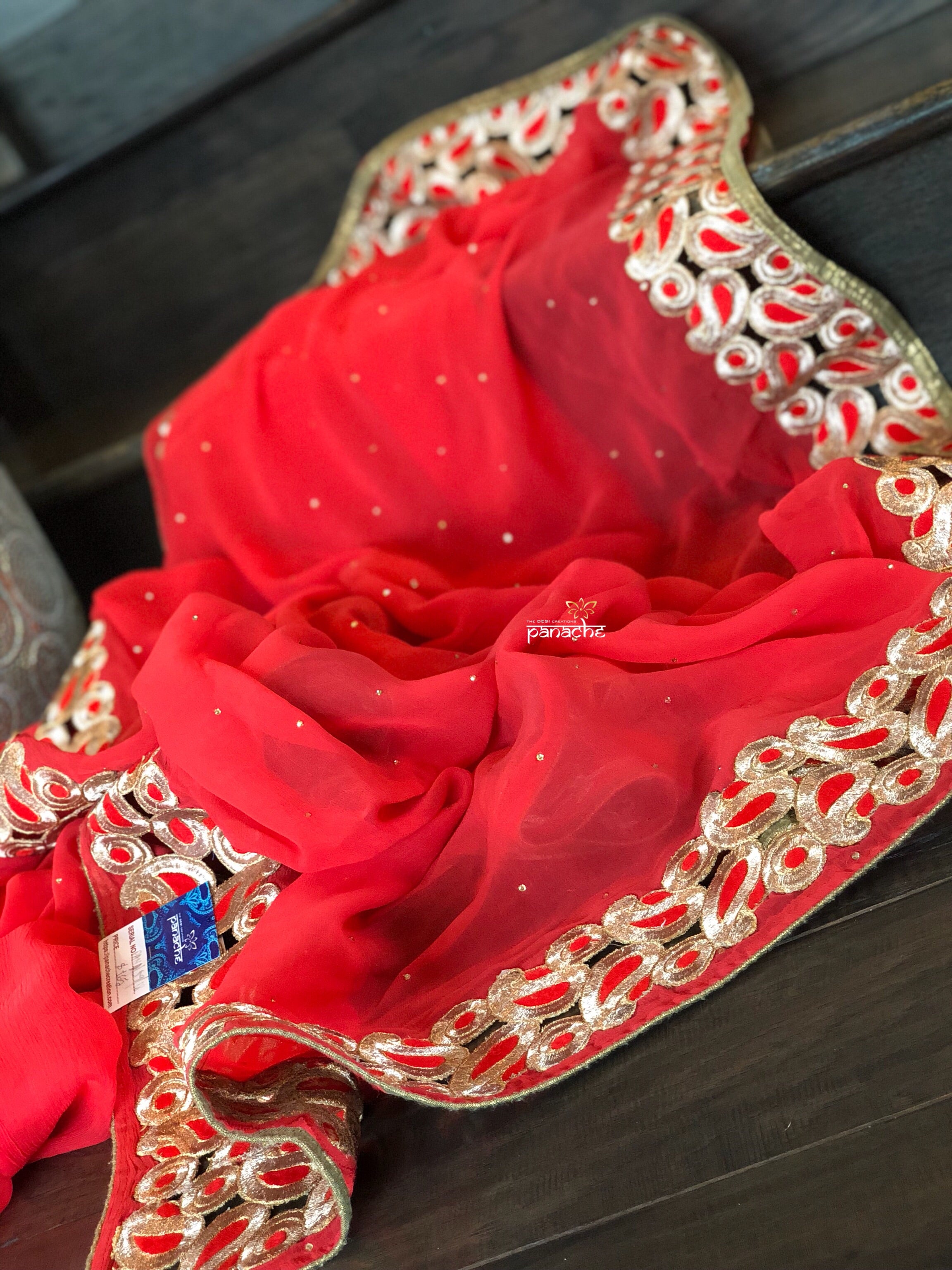 Designer Chiffon- Red Zari border