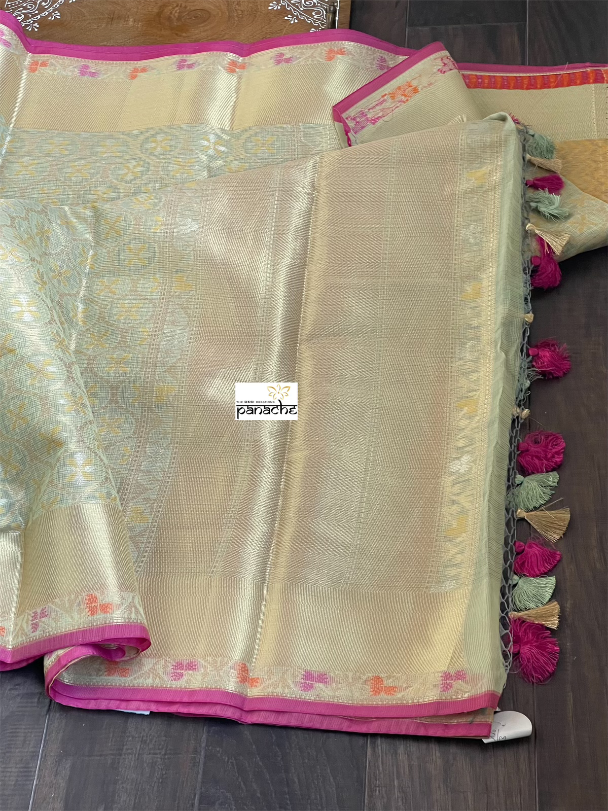 Cotton Silk Banaras Chanderi - Pista Green Yellow Woven
