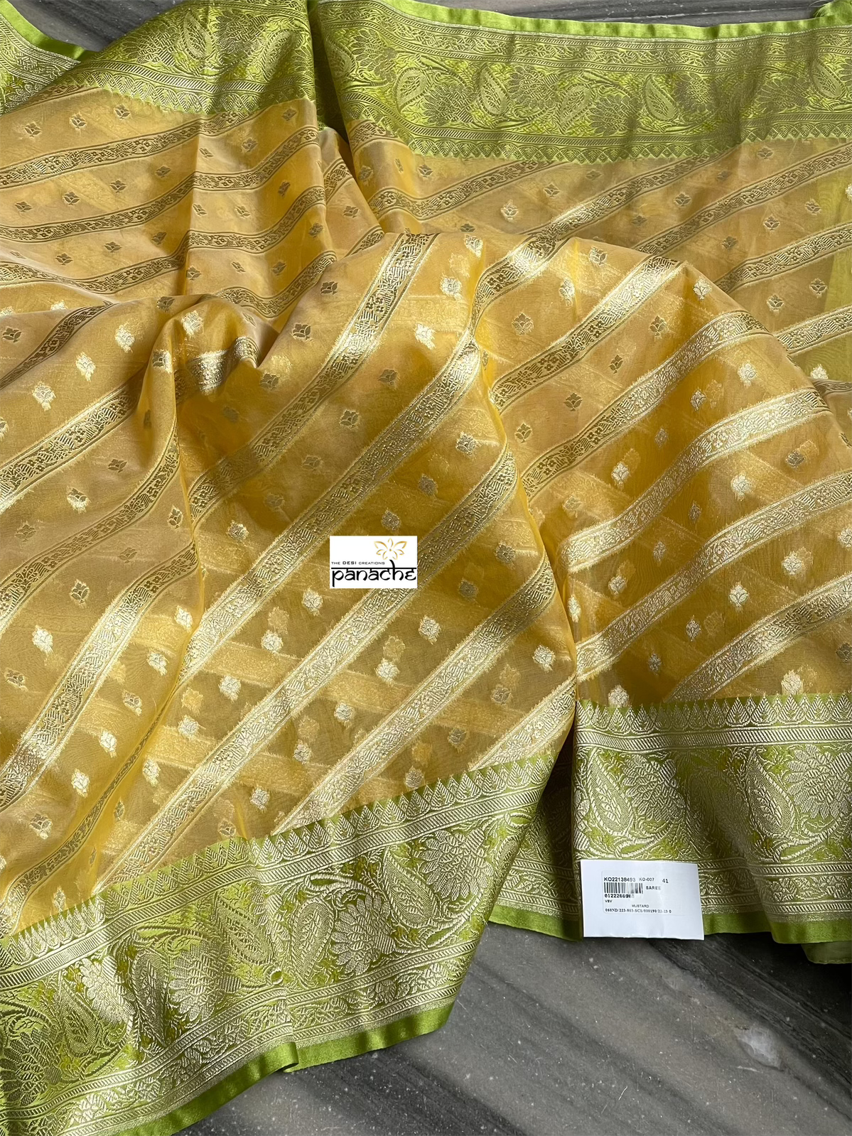 Kora Silk Banaras Chanderi - Yellow Green