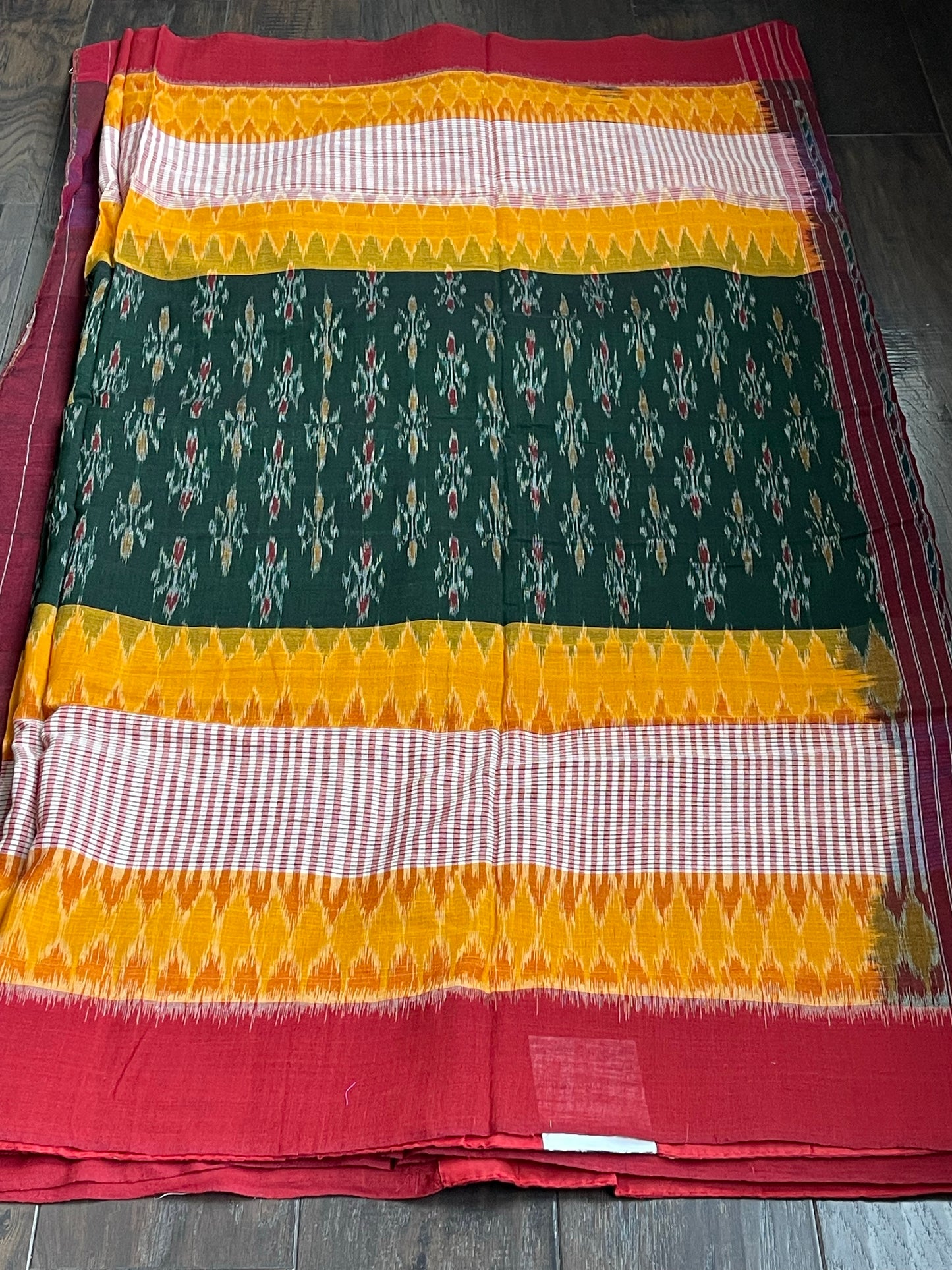 Pure Cotton Soft Ikat - Green Yellow Red