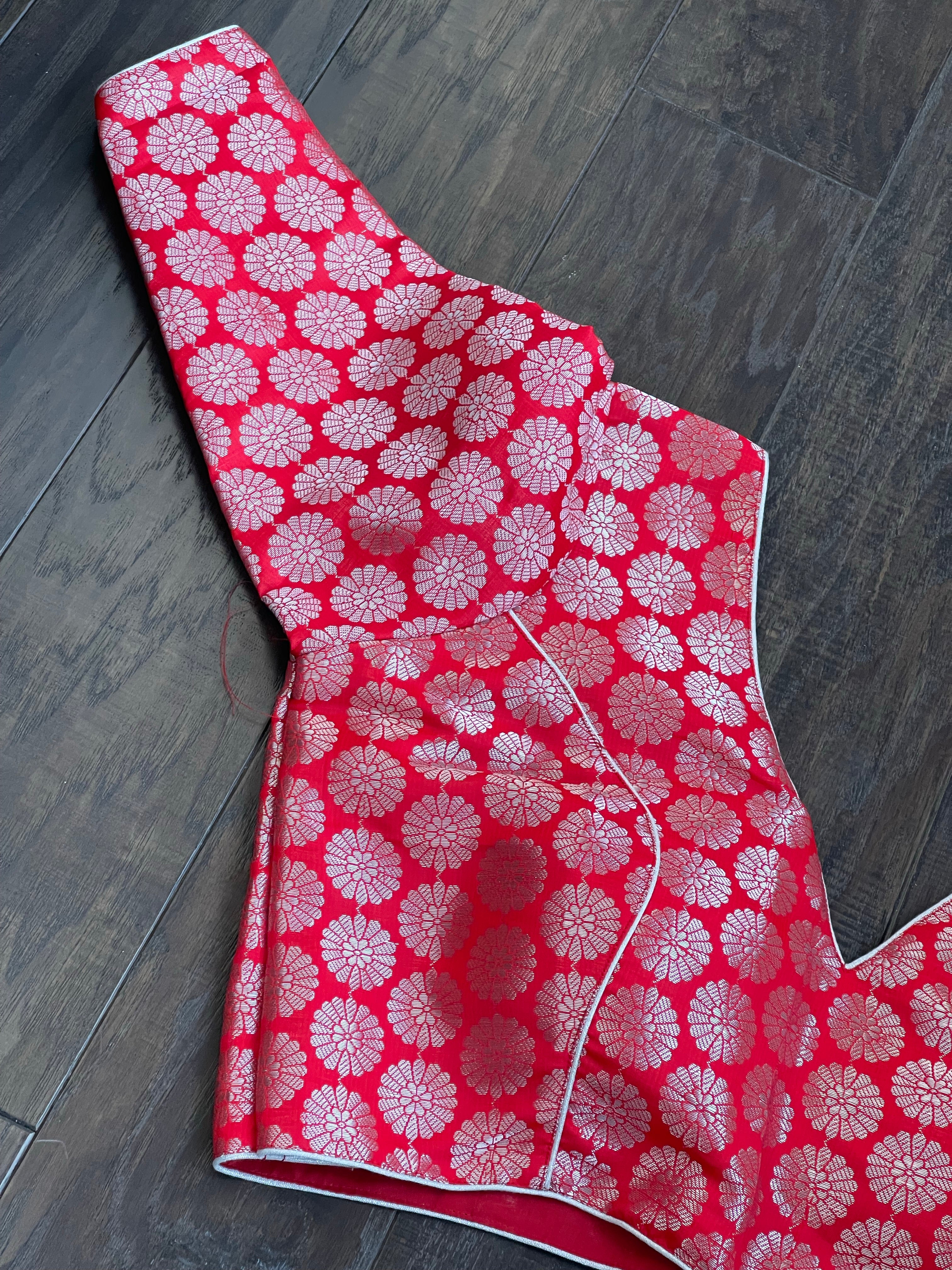 Designer Blouse - Red Silver Zari