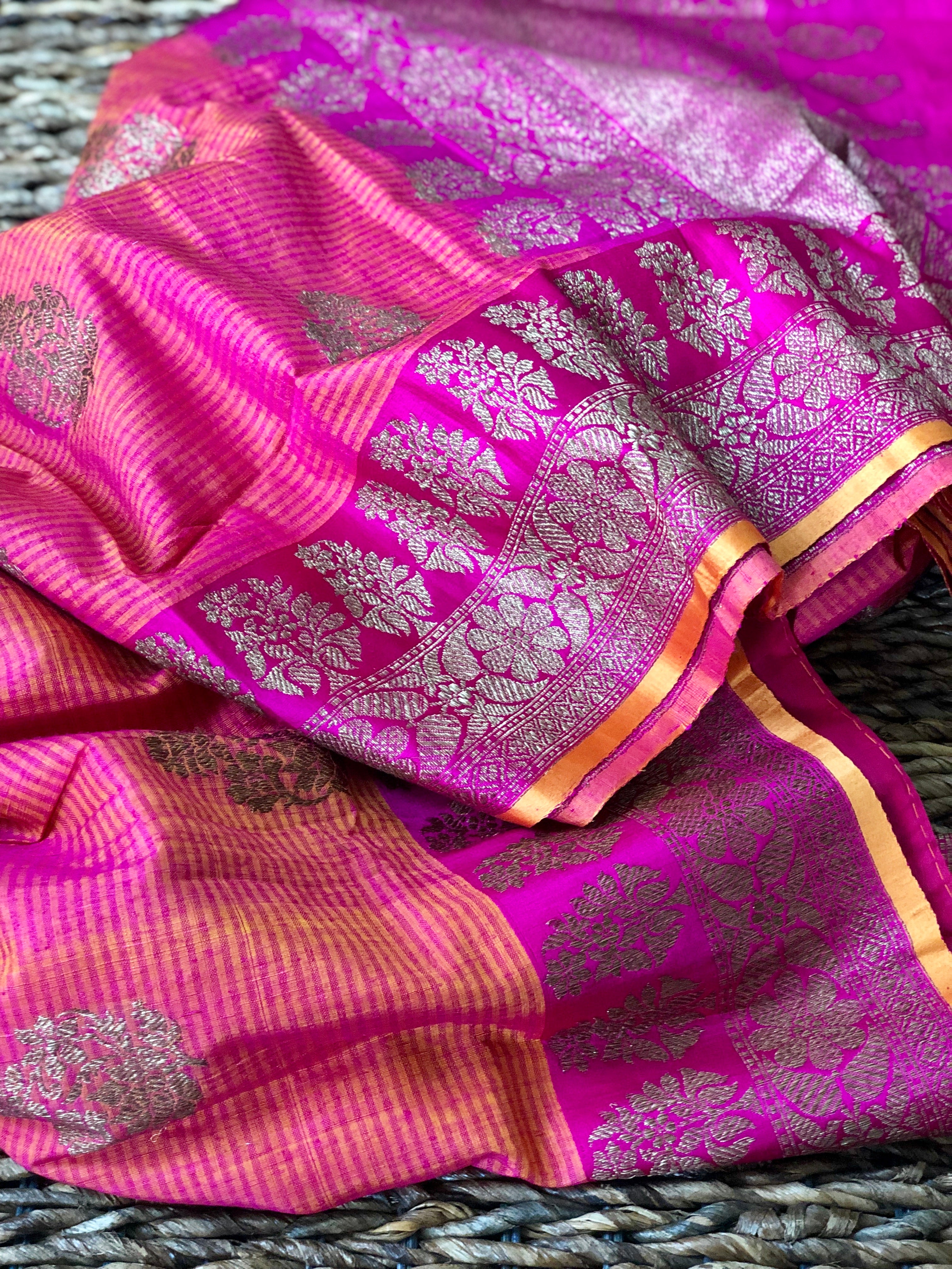 Tassur Silk Banarasi - Peach Orange Magenta