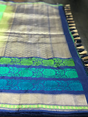 Katan Silk Banarasi - Green Blue Dual Shaded