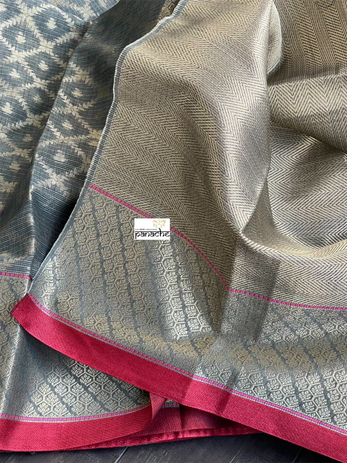 Cotton Silk Banaras Chanderi - Grey Yellow Green Woven