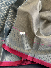 Cotton Silk Banaras Chanderi - Grey Yellow Green Woven