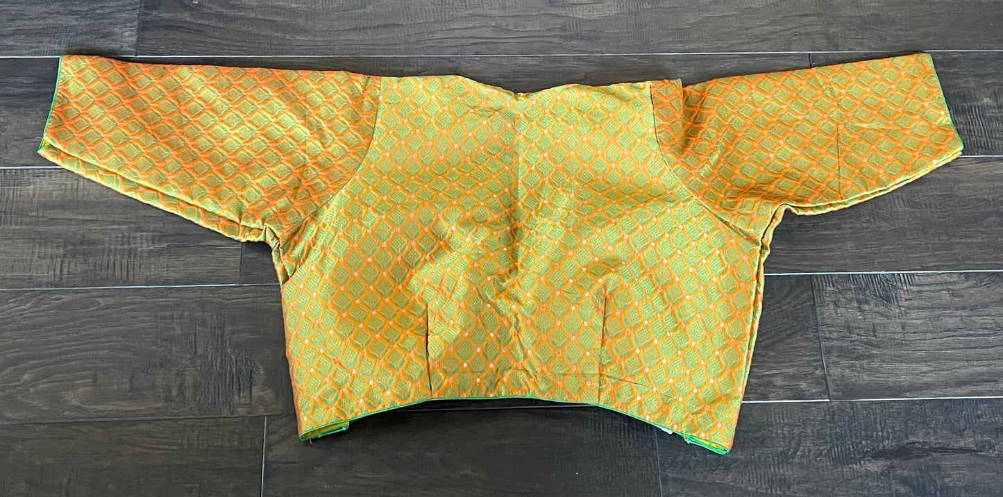 Designer Blouse - Green Yellow Resham Zari woven