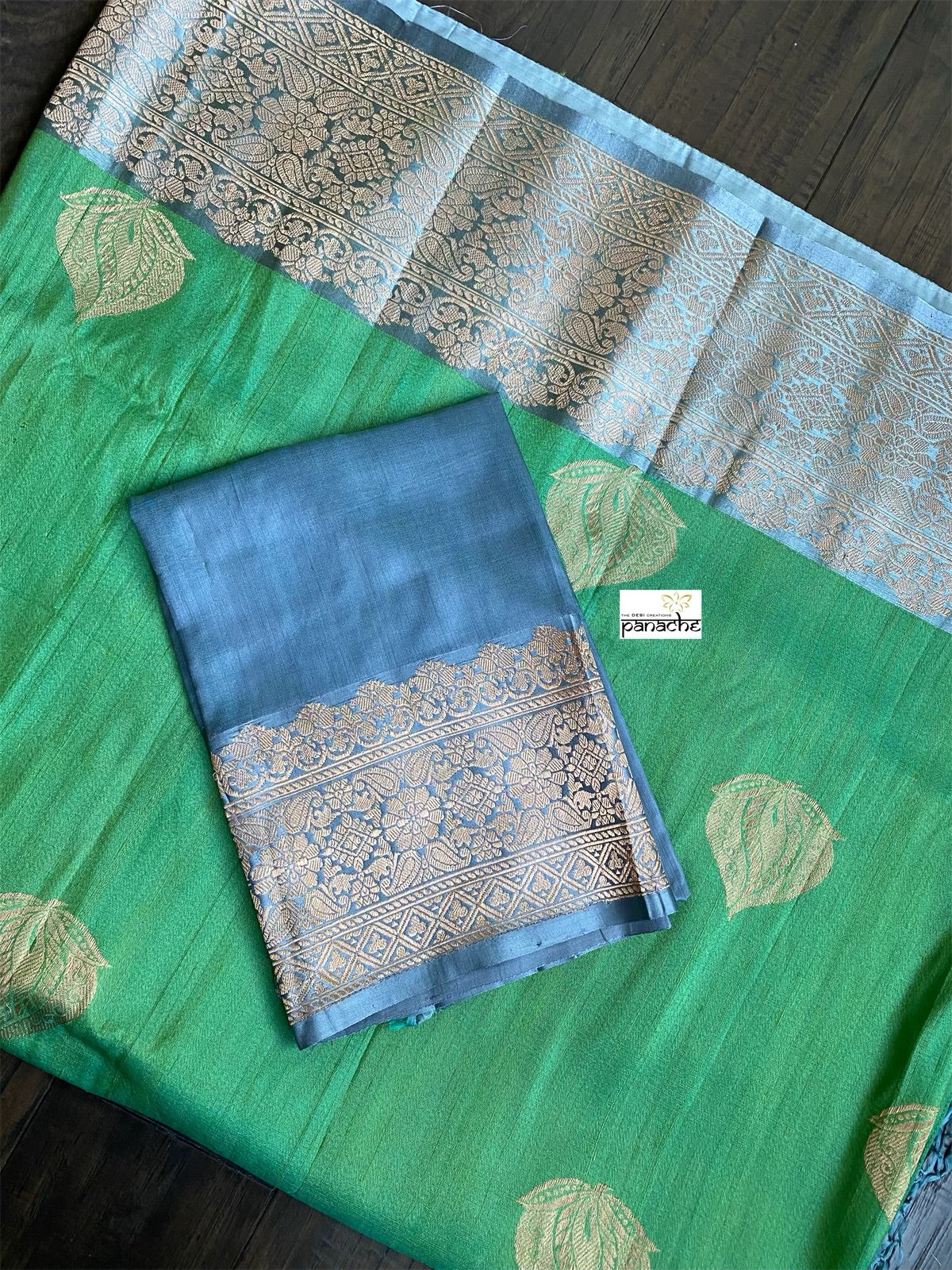 Tussar Silk Banarasi - Green Grey