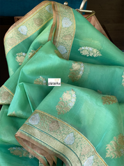 Organza Silk Banarasi - Light Green Kadwa Woven