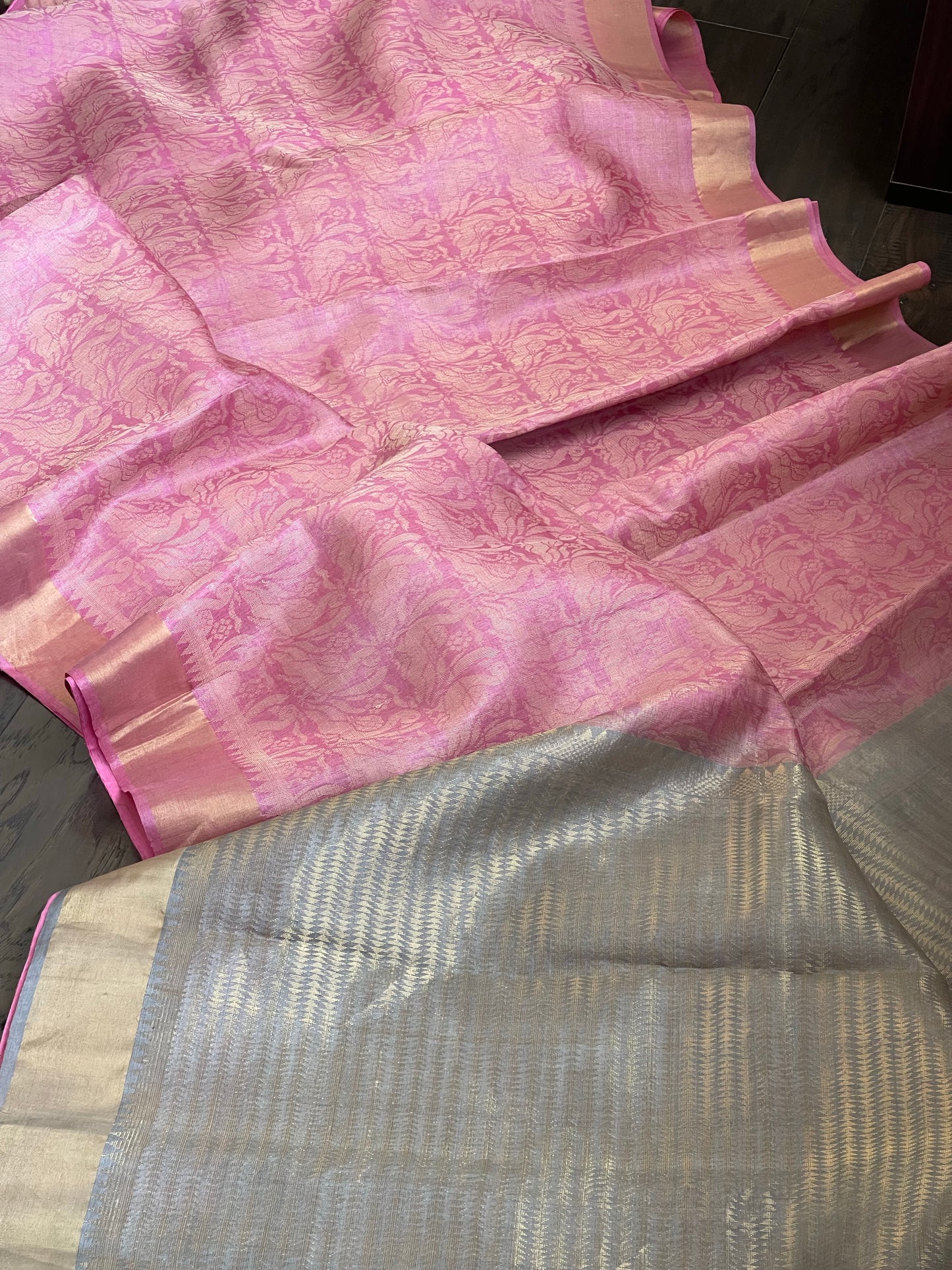 Tussar Silk - Light Pink Grey Resham Woven