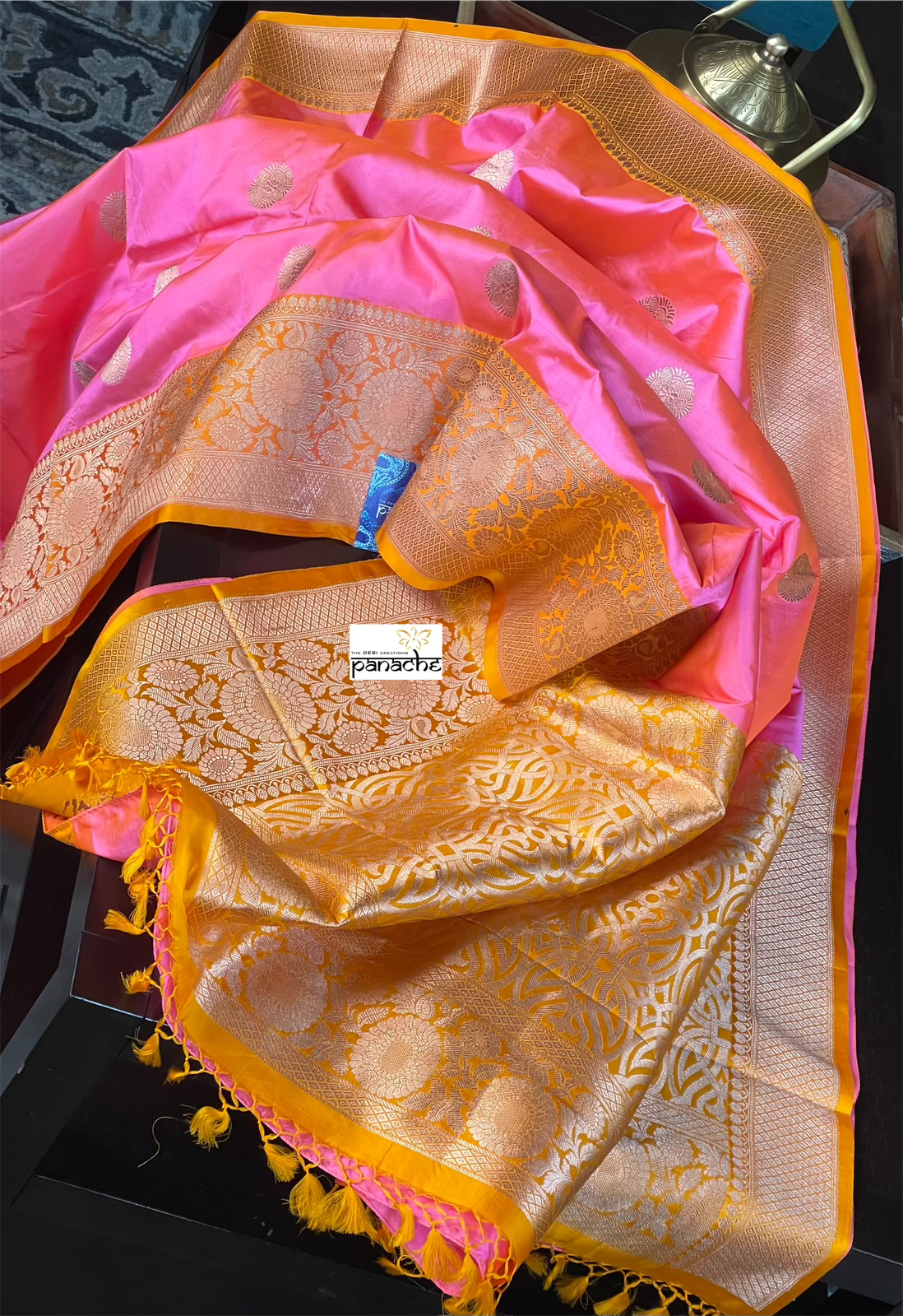 Katan Silk Banarasi - Shot Pink Orange