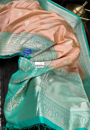 Pure Katan Silk Banarasi - Peach Sea-Green