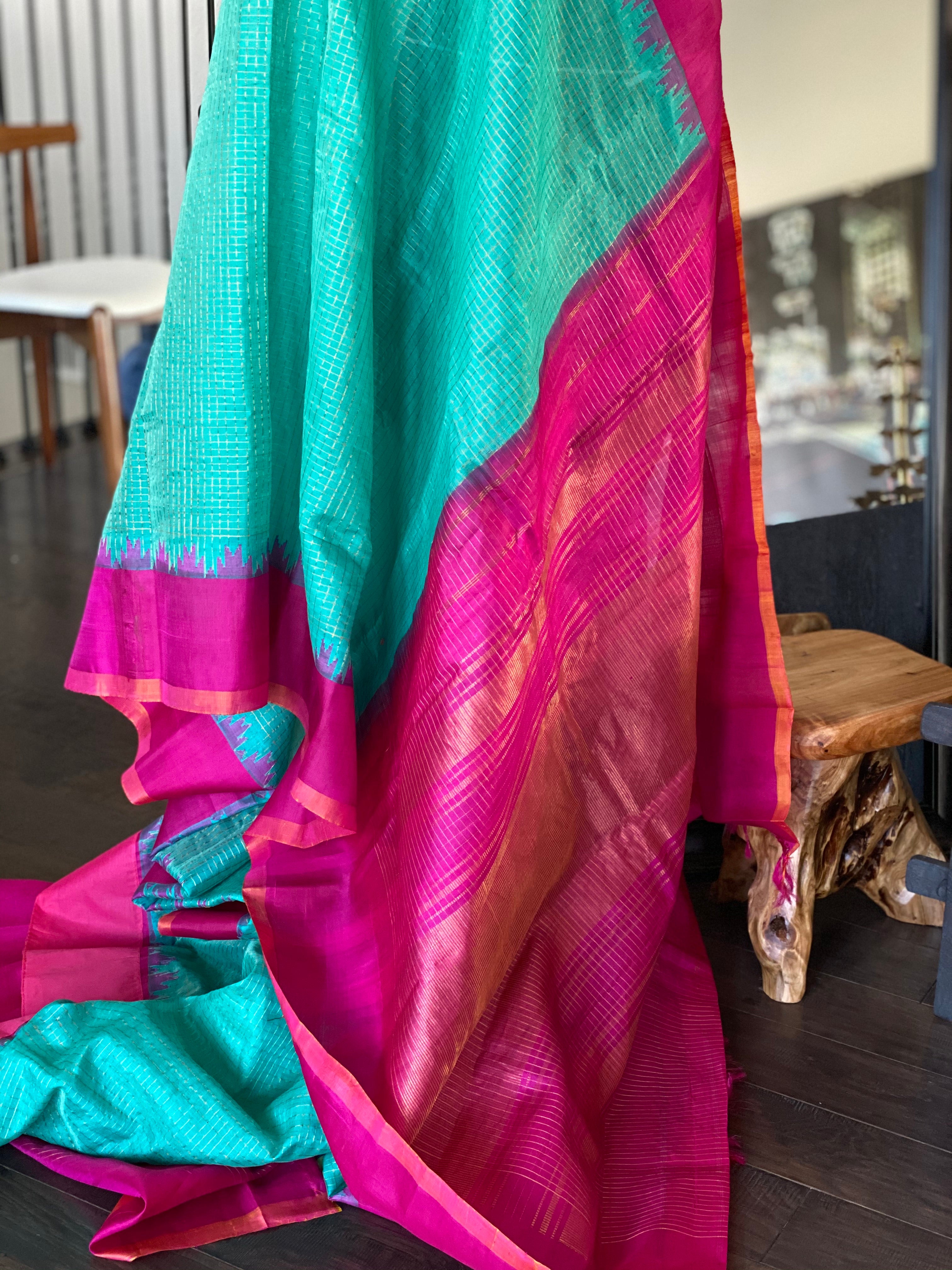 Gadwal Sico - Sea Green Magenta Pink