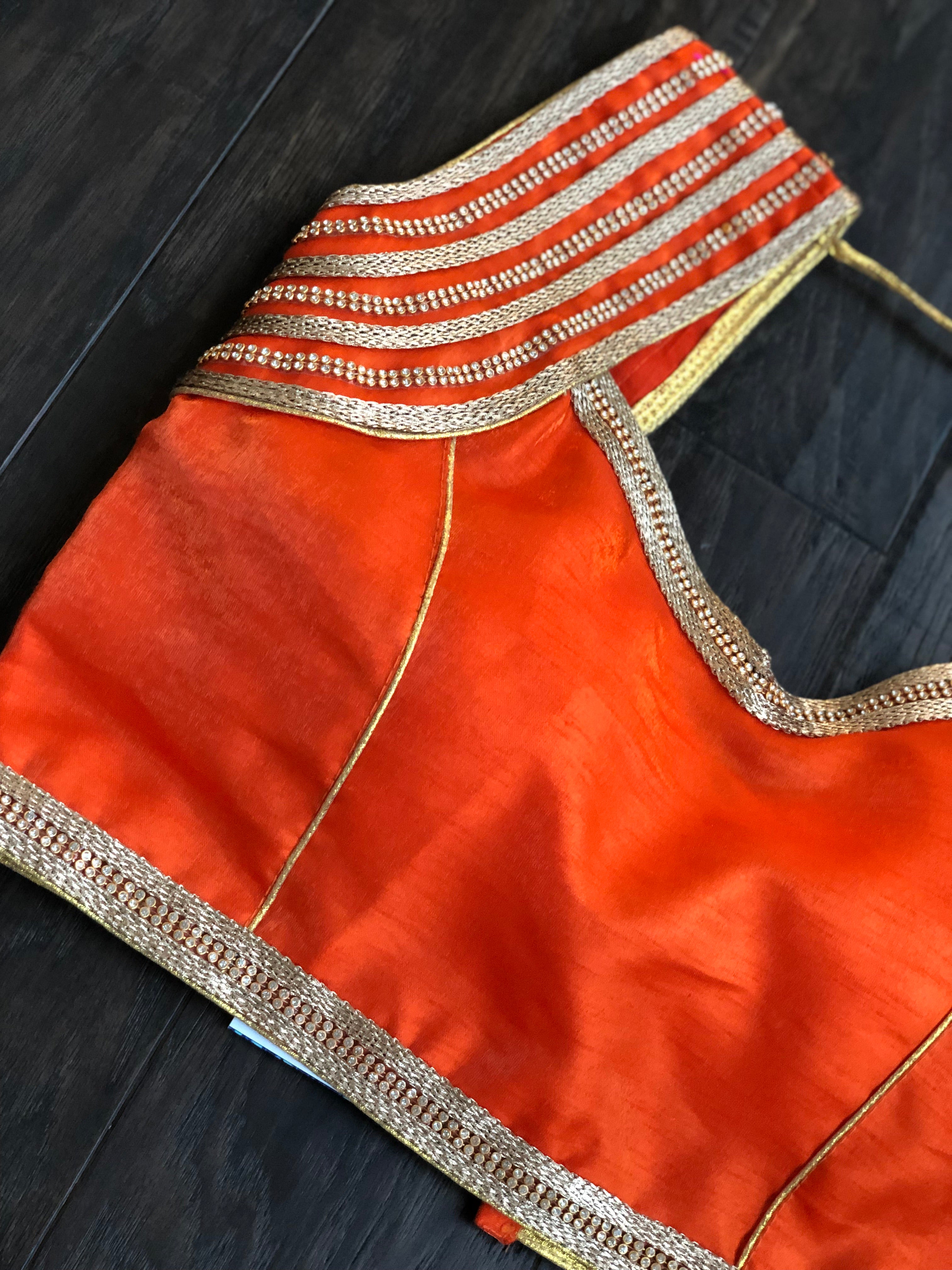 Designer Blouse - Orange Stone Studed