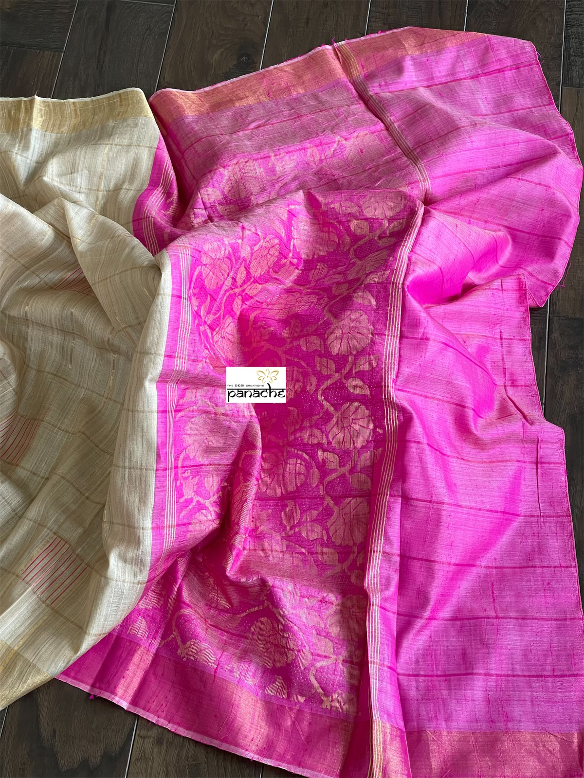 Tussar Silk - Beige Golden Pink