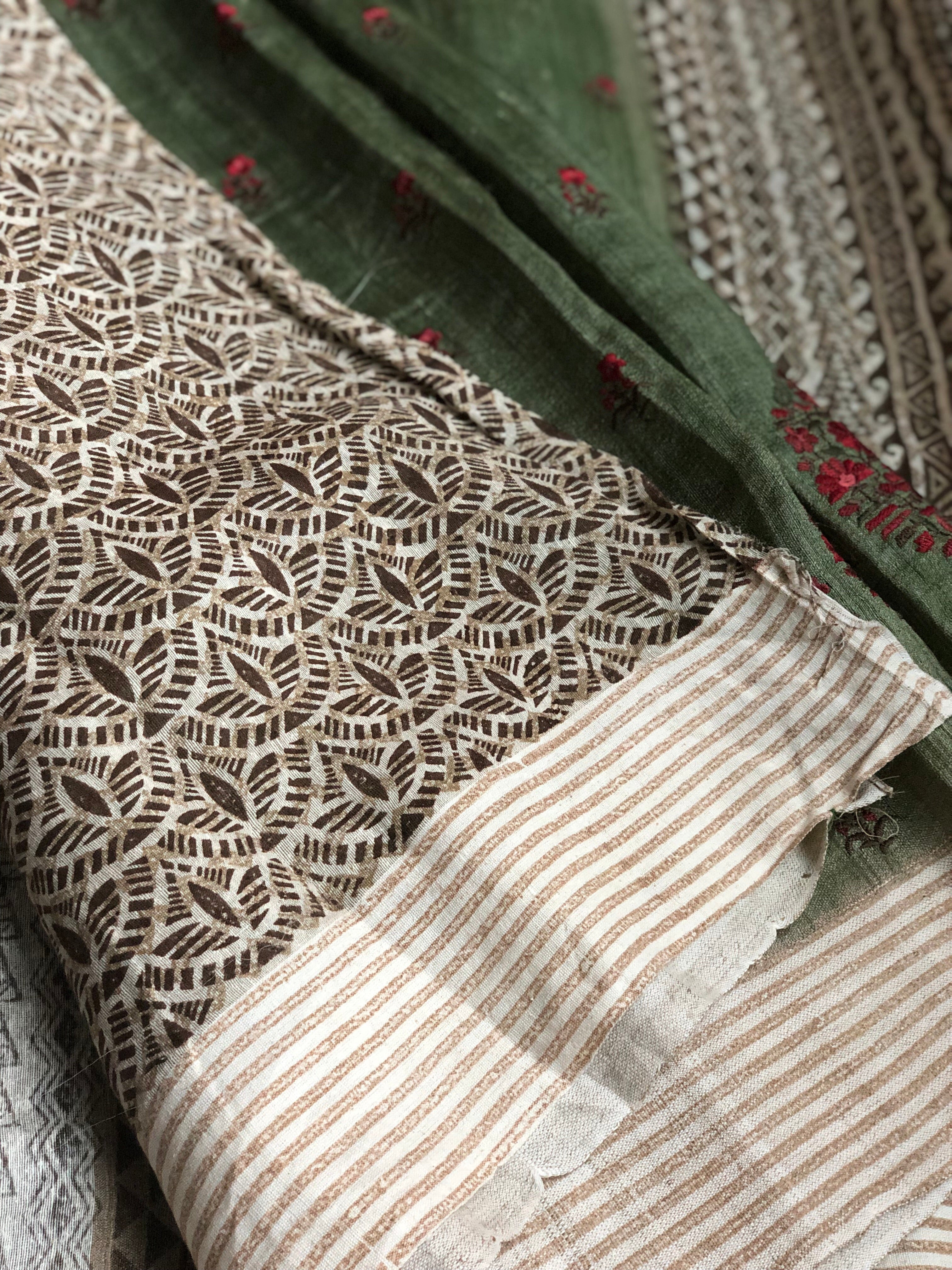 Tussar Silk - Moss Green Embroidered