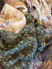 Pure Linen Silk Digital Print - Ajrak Beige Multi color floral