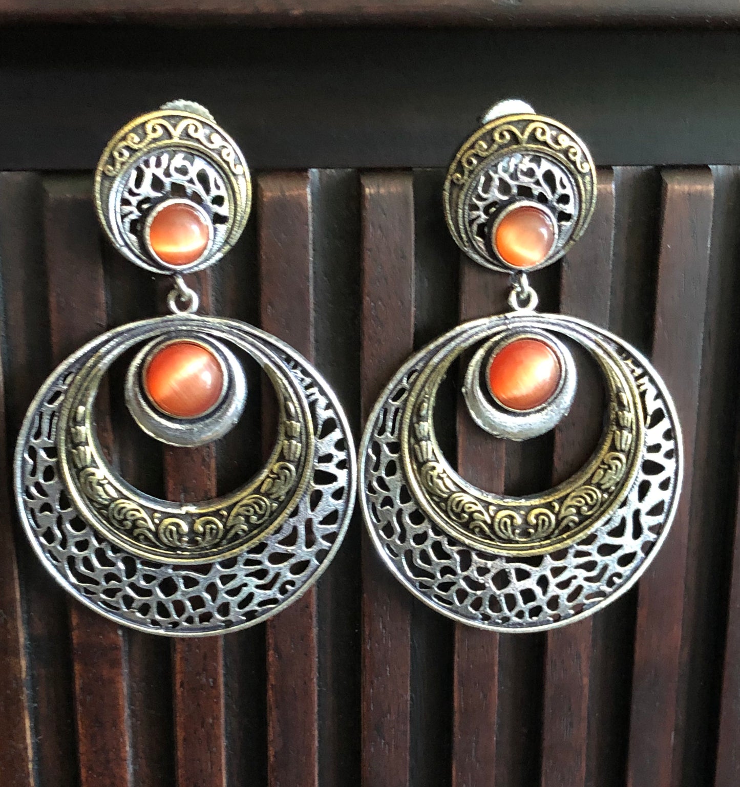 Jewelry Earring - Orange Stone Kaanbala Dual Tone