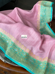 Tussar Georgette Banarasi- Pink Sea Green