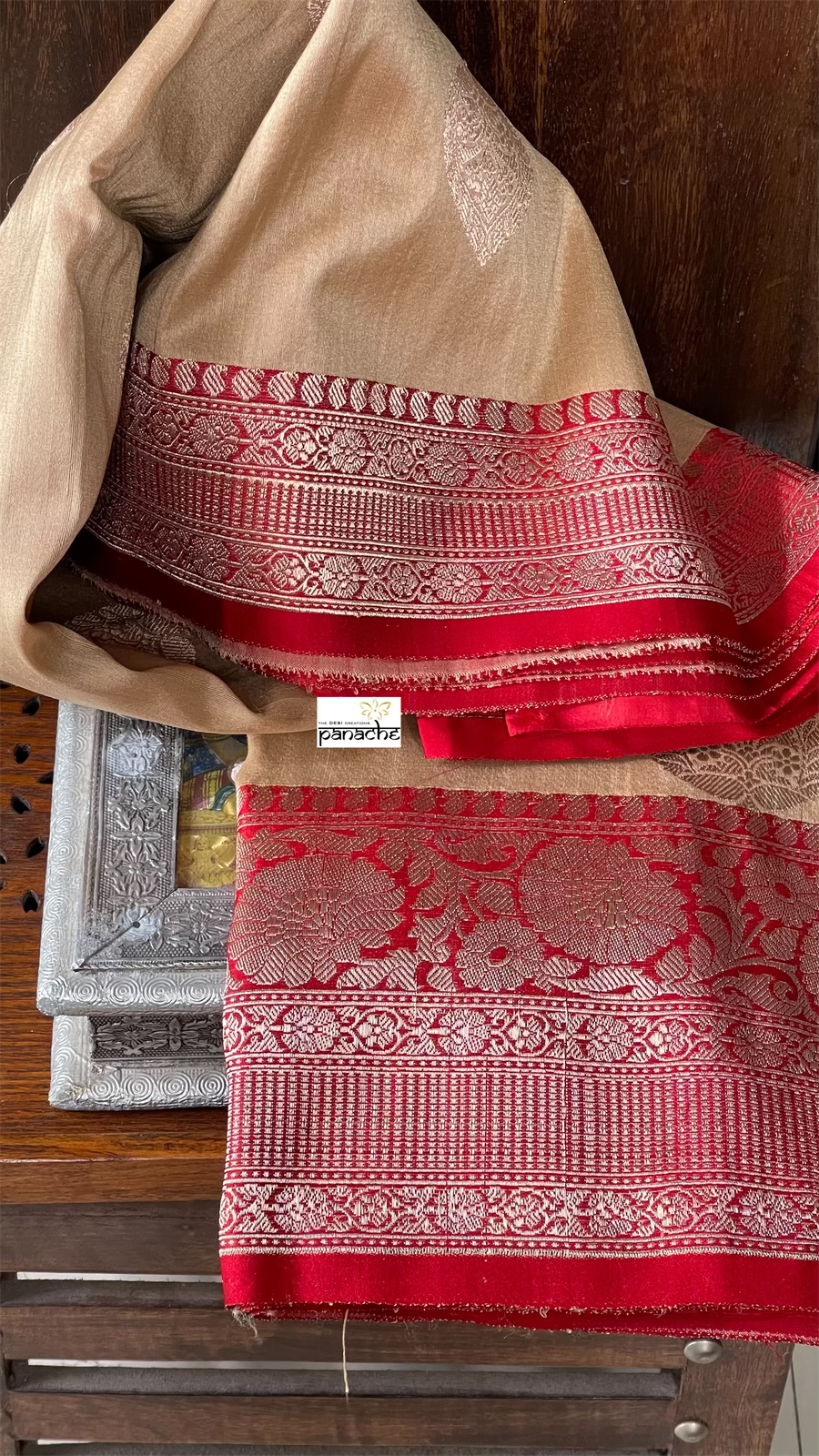 Tussar Silk Banarasi - Beige Red