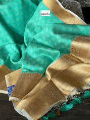 Pure Silk Banarasi - Sea Green Beige Antique Golden Zari