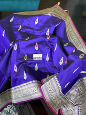 Pure Silk Banarasi - Purple Blue Kadwa