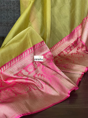 Pure Kora by Katan Silk Banarasi - Pista Green Pink Kadwa Woven